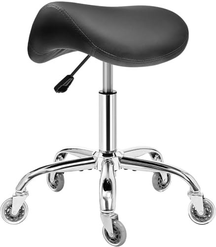 BEWISHOME Ergonomic Rolling Saddle Stool, Height-Adjustable...