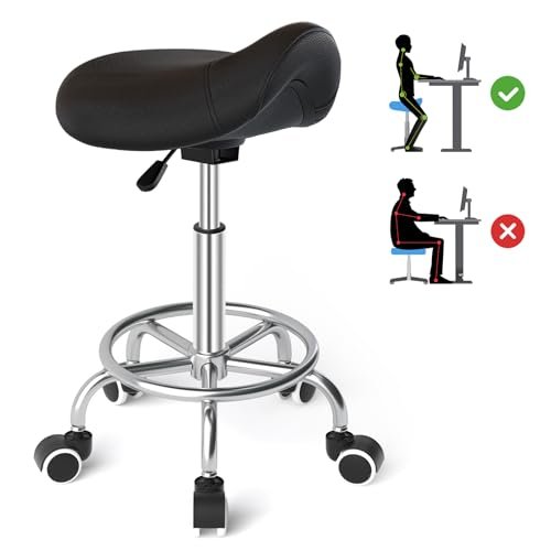 YEEZEE Saddle Stool Ergonomic- Comfortable Rolling Saddle...