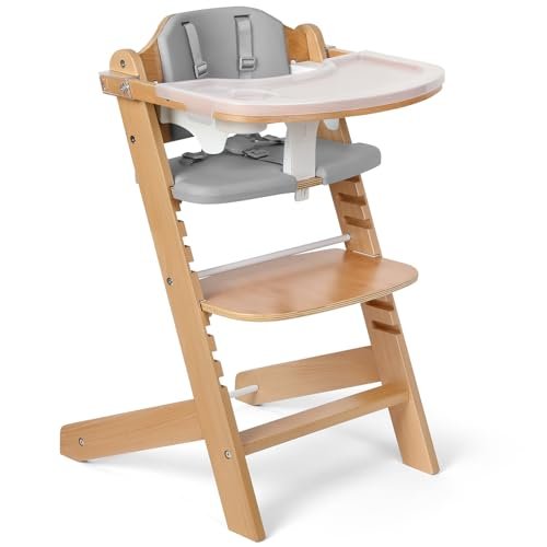 Cowiewie 3-in-1 Convertible Natural Wooden High Chair for...
