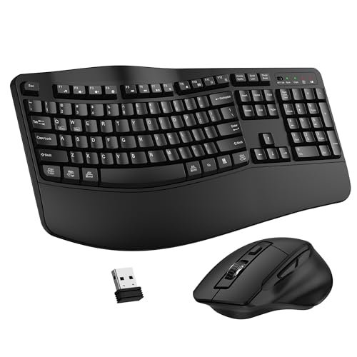 Wireless Keyboard and Mouse Combo, 2.4G Full Size Wave...