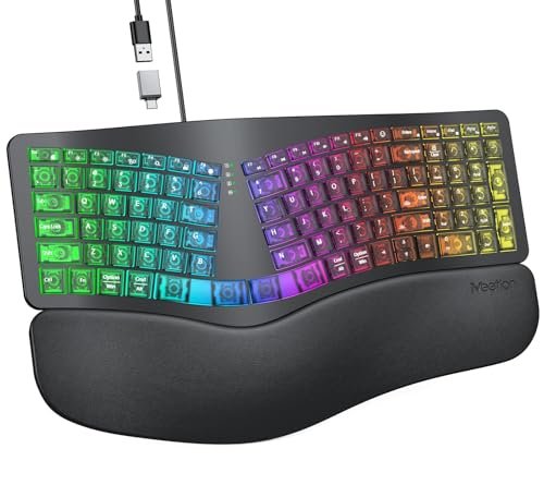 MEETION Ergonomic Keyboard Wired, 7 Colors Transparent...