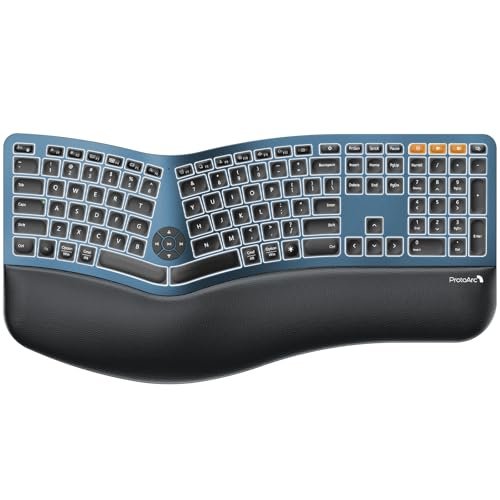 ProtoArc Backlit Bluetooth Ergonomic Keyboard, EK01 Plus...