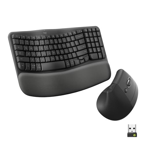 Logitech Wave Keys & Lift Vertical Mouse - Ergonomic...