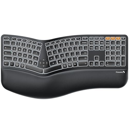 ProtoArc Backlit Bluetooth Ergonomic Keyboard, EK01 Plus...