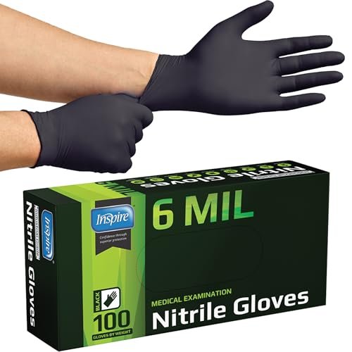 Inspire Black Nitrile Gloves HEAVY DUTY 6 Mil Nitrile...