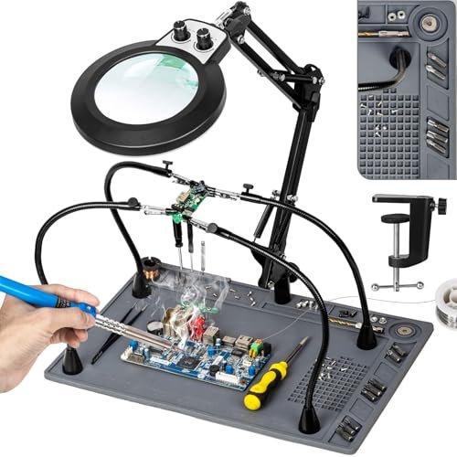 KUVRS Helping Hands Soldering Station, 10X Magnifying Glass...