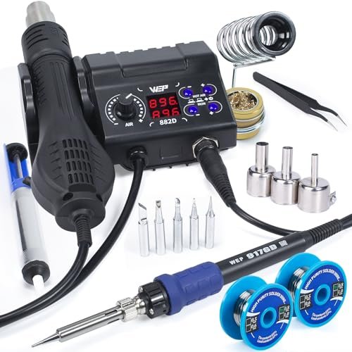 WEP 882D Soldering Iron Station 2-IN-1 SMD Hot Air Rework...