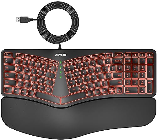 Arteck Ergonomic USB Wired Keyboard with Cushioned Wrist &...