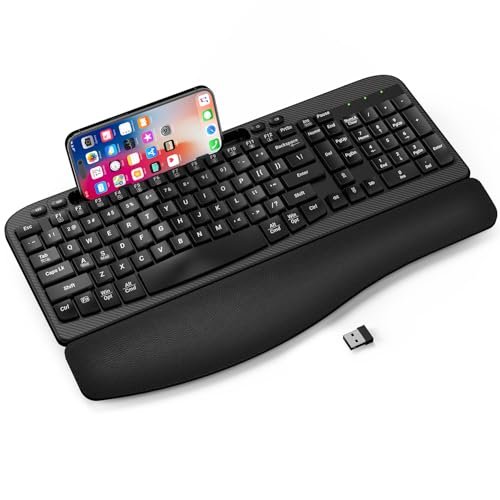 Ergonomic Wireless Keyboard with Cushioned Wrist Rest, Wave...
