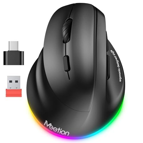 MEETION Left-Handed Ergonomic Mouse, Wireless Vertical RGB...