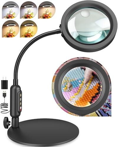30X 10X Magnifying Glass with Light and Stand, 5 Color...