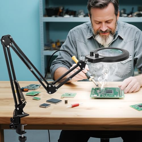 KIRKAS 12X Magnifying Glass with Light and Stand,...