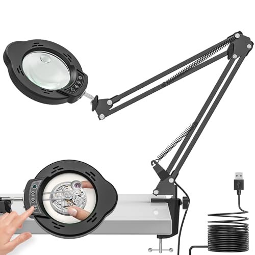 Magnifying Glass with Light and Clamp, 15X 10X Desk...