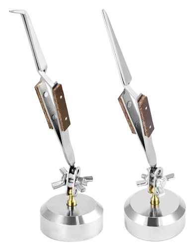 QWORK Third Hand Tweezers, 2 Pack (Straight + Curved)...